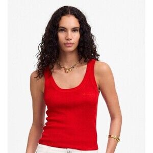 Madewell Linen Blend Ribbed Sweater Tank Women Red XS Scoop Neck Fine Gauge Knit